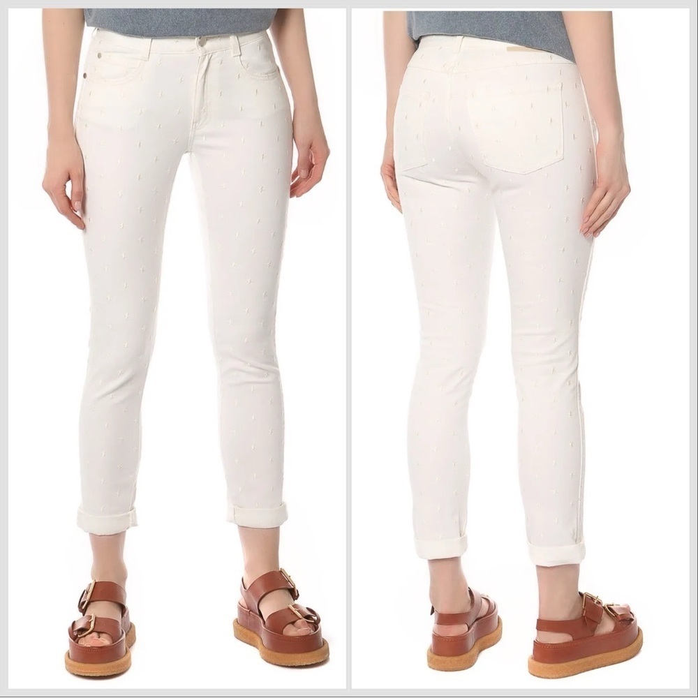 Stella McCartney Off White Skinny Boyfriend Star Embroidered Jeans Sz 26